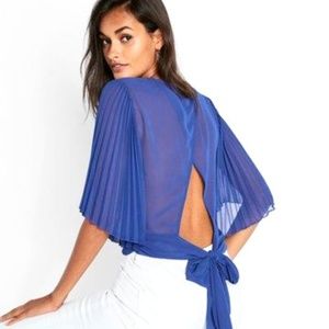 Express Pleated Sleeve Open Back Wrap Top